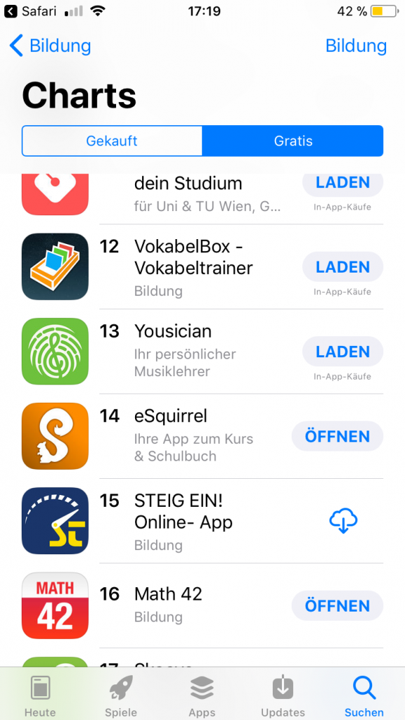 eSquirrel auf Platz 14 in den iOS-Charts